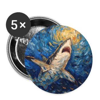 Shark, Shark, Fish, Van Gogh, Starry Night - Buttons large 2.2''/56 mm (5-pack) - white - Front