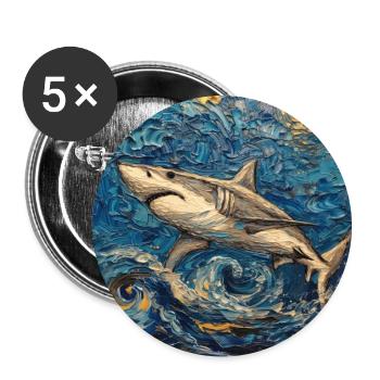 Shark, Shark, Fish, Van Gogh, Starry Night - Buttons large 2.2''/56 mm (5-pack) - white - Front