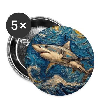 Shark, Shark, Fish, Van Gogh, Starry Night - Buttons large 2.2''/56 mm (5-pack) - white - Front