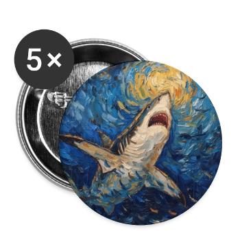 Shark, Shark, Fish, Van Gogh, Starry Night - Buttons large 2.2''/56 mm (5-pack) - white - Front