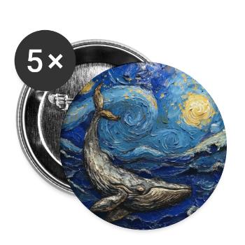 Whales, Fish, Ocean, Van Gogh, Starry Night - Buttons large 2.2''/56 mm (5-pack) - white - Front