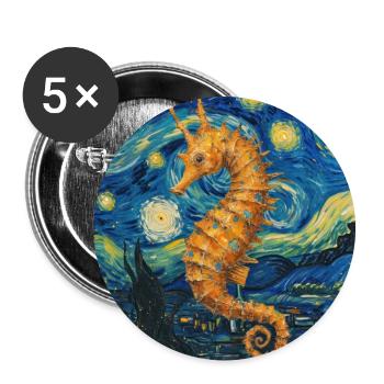 seepferd, seepferdchen van gogh, sternennacht - Buttons groß 56 mm (5er Pack) - Weiß - Vorne