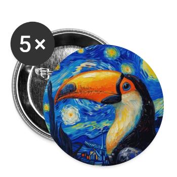 Toucan, Bird, Van Gogh, Starry Night - Buttons large 2.2''/56 mm (5-pack) - white - Front