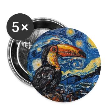 tukan, vogel, van gogh, sternennacht - Buttons groß 56 mm (5er Pack) - Weiß - Vorne