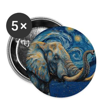Éléphant, Van Gogh, Nuit étoilée - Lot de 5 grands badges (56 mm) - blanc - Devant