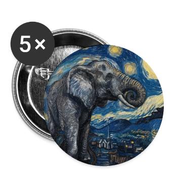 Elephant, Van Gogh, Starry Night - Buttons large 2.2''/56 mm (5-pack) - white - Front