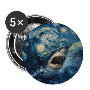 Shark, Shark, Fish, Van Gogh, Starry Night - Buttons large 2.2''/56 mm (5-pack) - white - Front
