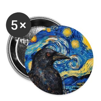 Raven, Bird, Van Gogh, Starry Night - Buttons large 2.2''/56 mm (5-pack) - white - Front