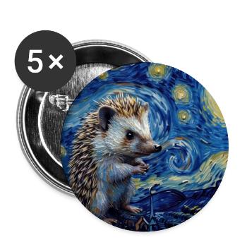 Hedgehog, Animal, Van Gogh, Starry Night - Buttons large 2.2''/56 mm (5-pack) - white - Front