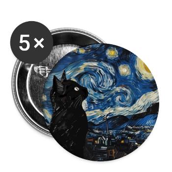 Black Cat, Cat, Van Gogh, Starry Night - Buttons large 2.2''/56 mm (5-pack) - white - Front