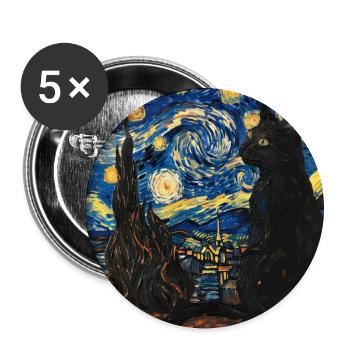 schwarze katze, katze, tier, van gogh, sternenacht - Buttons groß 56 mm (5er Pack) - Weiß - Vorne