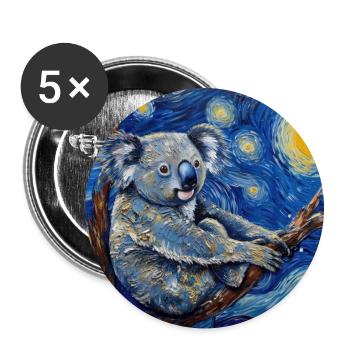 Koala, Animal, Van Gogh, Nuit Étoilée - Lot de 5 grands badges (56 mm) - blanc - Devant