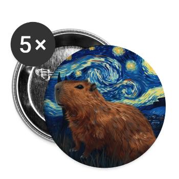 Capybara, Animal, Van Gogh, Starry Night - Buttons large 2.2''/56 mm (5-pack) - white - Front