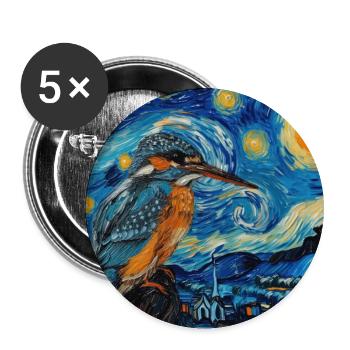 Kingfisher, Bird, Animal, Van Gogh, Starry Night - Buttons large 2.2''/56 mm (5-pack) - white - Front