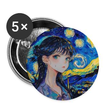 anime, anime mädchen, otaku, waifu, van gogh - Buttons groß 56 mm (5er Pack) - Weiß - Vorne