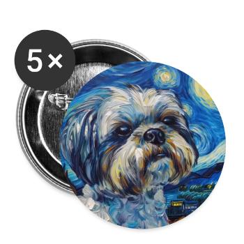Shih Tzu, hund, van gogh, sternenacht - Buttons groß 56 mm (5er Pack) - Weiß - Vorne