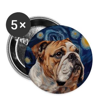 Bulldog, Dog, Van Gogh, Starry Night - Buttons large 2.2''/56 mm (5-pack) - white - Front