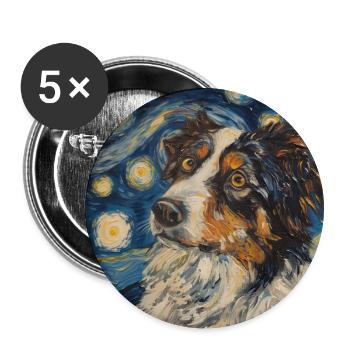 Australian shepherd, dog, Van Gogh, starry night - Buttons large 2.2''/56 mm (5-pack) - white - Front