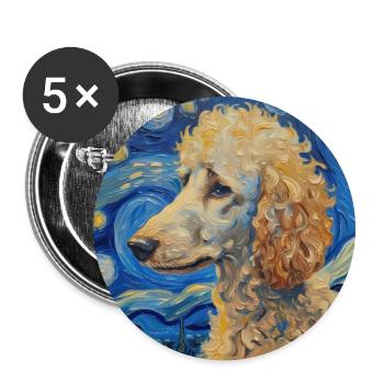 Caniche, Chien, Van Gogh, Nuit Étoilée - Lot de 5 grands badges (56 mm) - blanc - Devant