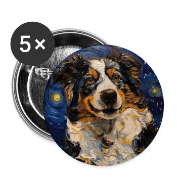 Australian Shepherd, dog, van gogh, starry night - Buttons large 2.2''/56 mm (5-pack) - white - Front