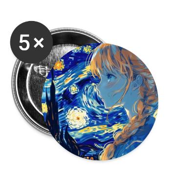anime, anime mädchen, otaku, waifu, van gogh - Buttons groß 56 mm (5er Pack) - Weiß - Vorne