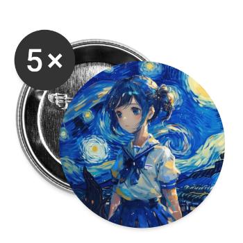 anime, anime mädchen, otaku, waifu, van gogh - Buttons groß 56 mm (5er Pack) - Weiß - Vorne