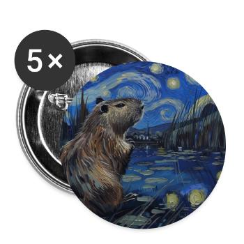 Capybara, Van Gogh, Sternennacht - Buttons groß 56 mm (5er Pack) - Weiß - Vorne