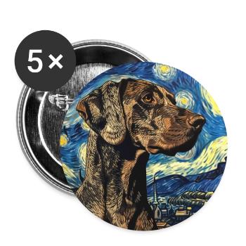Braque allemand à poil court, chien, Van Gogh, Nuit étoilée - Lot de 5 grands badges (56 mm) - blanc - Devant