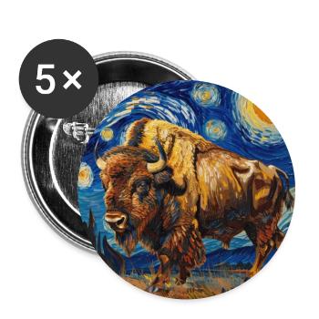 Bison, Buffalo, Animal, Van Gogh, Starry Night - Buttons large 2.2''/56 mm (5-pack) - white - Front