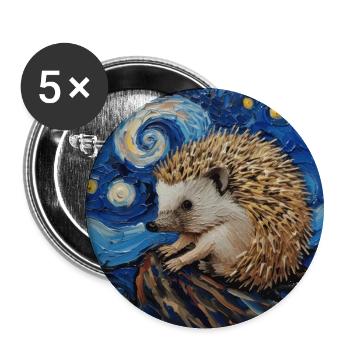 Hedgehog, Animal, Van Gogh, Starry Night - Buttons large 2.2''/56 mm (5-pack) - white - Front