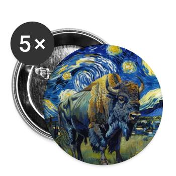 Bison, Buffalo, Animal, Van Gogh, Starry Night - Buttons large 2.2''/56 mm (5-pack) - white - Front