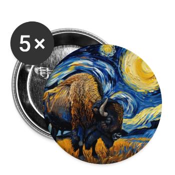 Bison, Buffalo, Animal, Van Gogh, Starry Night - Buttons large 2.2''/56 mm (5-pack) - white - Front