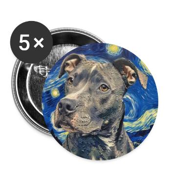 Pitbull, chien, Van Gogh, nuit étoilée, cadeau - Lot de 5 grands badges (56 mm) - blanc - Devant