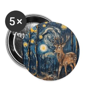 Cerf, Van Gogh, nuit étoilée, cadeau - Lot de 5 grands badges (56 mm) - blanc - Devant