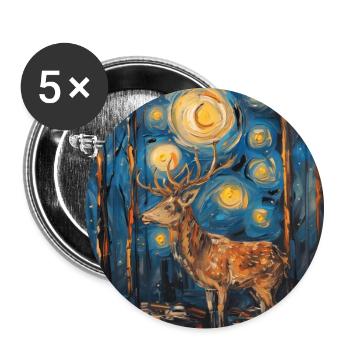 Cerf, Van Gogh, nuit étoilée, cadeau - Lot de 5 grands badges (56 mm) - blanc - Devant