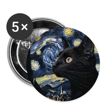 Chat Noir, Chats, Van Gogh, Nuit Étoilée - Lot de 5 grands badges (56 mm) - blanc - Devant
