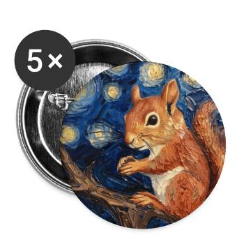 Écureuil, Van Gogh, Nuit étoilée - Lot de 5 grands badges (56 mm) - blanc - Devant