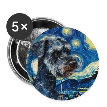 Zwergschnauzer, hund, van gogh, sternennacht - Buttons groß 56 mm (5er Pack) - Weiß - Vorne
