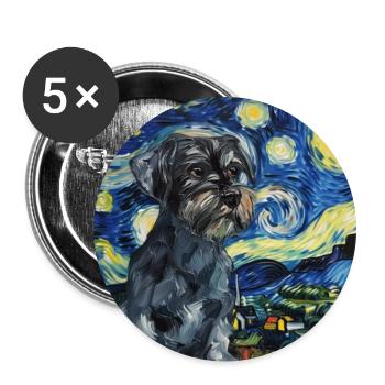 Zwergschnauzer, hund, van gogh, sternennacht - Buttons groß 56 mm (5er Pack) - Weiß - Vorne
