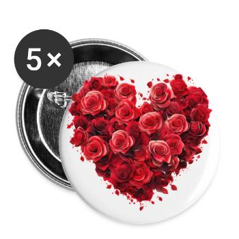 Herz Rosen - Buttons groß 56 mm (5er Pack) - Weiß - Vorne