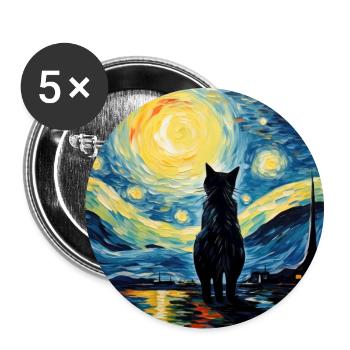 Cat, Cat Motif, Van Gogh, Starry Night - Buttons large 2.2''/56 mm (5-pack) - white - Front