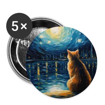 Cat, Cat Motif, Van Gogh, Starry Night - Buttons large 2.2''/56 mm (5-pack) - white - Front