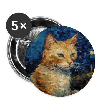 Chat, Motif De Chat, Van Gogh, Nuit Étoilée - Lot de 5 grands badges (56 mm) - blanc - Devant