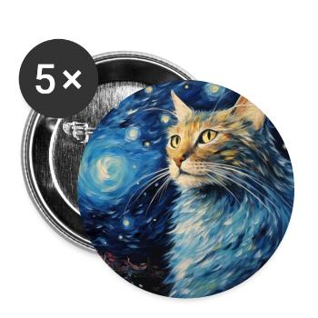 Cat, Cat Motif, Van Gogh, Starry Night - Buttons large 2.2''/56 mm (5-pack) - white - Front