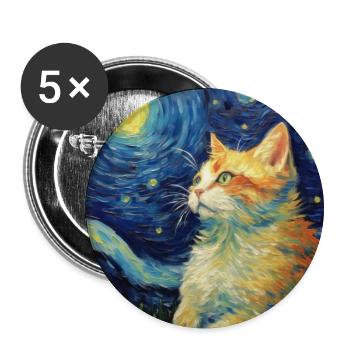 Cat, Cat Motif, Van Gogh, Starry Night - Buttons large 2.2''/56 mm (5-pack) - white - Front