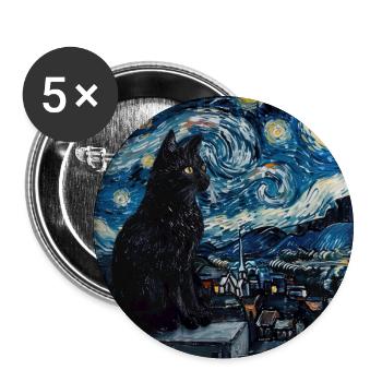 Chat, Motif De Chat, Van Gogh, Nuit Étoilée - Lot de 5 grands badges (56 mm) - blanc - Devant