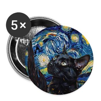Cat, Cat Motif, Van Gogh, Starry Night - Buttons large 2.2''/56 mm (5-pack) - white - Front