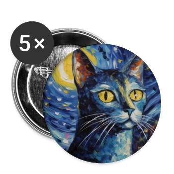 Chat, Motif De Chat, Van Gogh, Nuit Étoilée - Lot de 5 grands badges (56 mm) - blanc - Devant