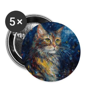 Cat, Cat Motif, Van Gogh, Starry Night - Buttons large 2.2''/56 mm (5-pack) - white - Front