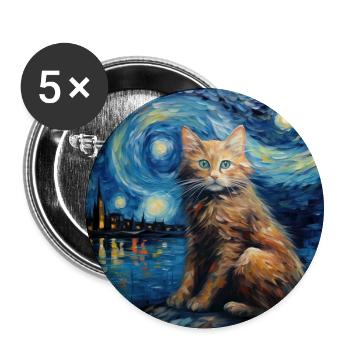 Cat, Cat Motif, Van Gogh, Starry Night - Buttons large 2.2''/56 mm (5-pack) - white - Front